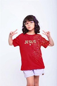 Camiseta infantil Coleção de Fim de ano Jesus vermelha