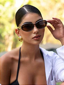 Óculos de Sol Feminino DNY Oval Acetato Marrom-Verde Transparente – Estilo Natureza & Sofisticação