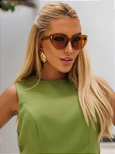 Óculos de Sol Feminino DNY Gatinho Acetato Rosa Claro / Hastes Amarelo Transparente – Sofisticação com Leveza