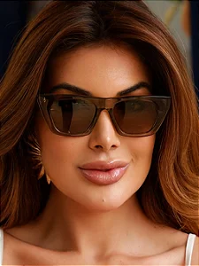 Óculos de Sol Feminino DNY Grazi 5.0 Gatinho Acetato Marrom Transparente