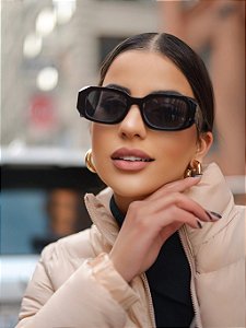 Óculos de Sol Feminino DNY Diamond Retangular Injetado Unissex - Preto