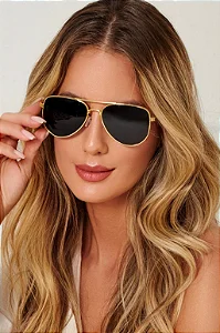 Óculos de Sol Masculino DNY Aviador Light Metal - Preto / Dourado