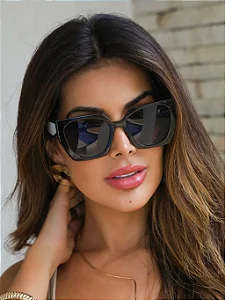 Óculos de Sol Feminino DNY Maxi Lorena Quadrado Acetato - Preto Degradê / Hastes Branco