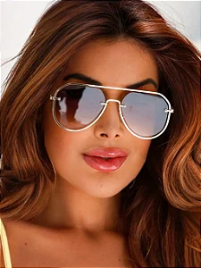 Óculos de Sol Unissex DNY Aviador Gold Metal - Dourado / Lentes Marrom Degradê