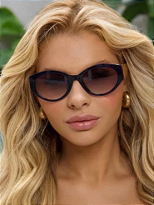 Óculos de Sol Feminino DNY Alane Gatinho Redondo Acetato - Marrom Claro / Azul Laranja