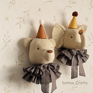 Cabeças Decorativas Urso e Elefante Quarto Infantil