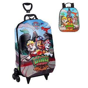 Mochila Escolar Patrulha Canina Dino Rescue 3D de Rodinhas Maxtoy