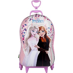 Mochila Escolar de Rodinhas Frozen Elza e Anna 3D Maxtoy