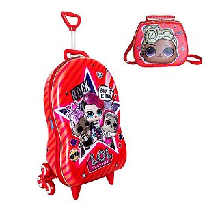 Mochila de Rodinhas infantil 3D e Lancheira  Lol Mc Maxtoy