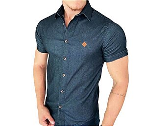 Camisa Slim Fit masculina Jeans manga curta Original