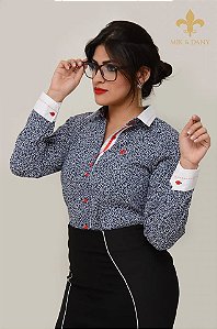 Camisa Social Feminina Manga Longa Estampa