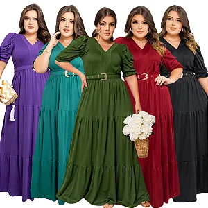 Vestido Evangélico longo Plus size com cinto