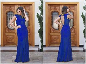 Vestido Longo Em Renda, Festa Madrinha Formatura Casamento Azul Royal Manguinh