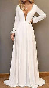 vestido longo de manga comprida branco