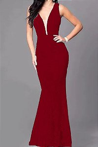 Vestido Marsala Longo Madrinha de casamento Decote Tule Estilo Sereia