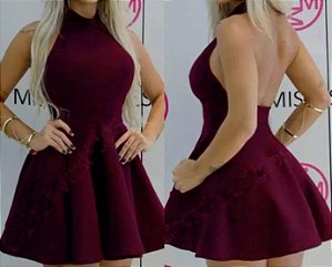 Vestido de Festa curto - Blogueira Balada Rodado Princesa Bordô - Bella  Donna