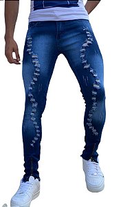 Bermuda Jeans Destroyed Rasgada Masculina Azul claro - Bella Donna