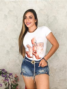 Blusa T-Shirt com Estampa Viscolaycra Branca