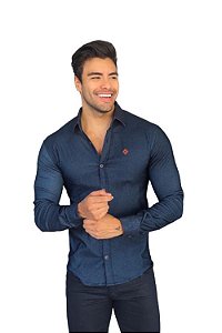 Camisa Jeans Slim Fit Masculinas Luxo Manga Longa Promoção