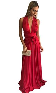 Vestido longo princesa Casual Rodado Alcinha vermelho - Bella Donna