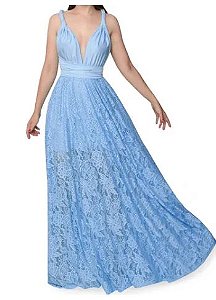  Vestido Azul Serenity multiformas  Renda Madrinha Casamento Formatura 
