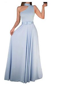 Vestido Longo Azul Serenity Madrinha Casamento Formatura Evasê Ombro Laço