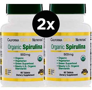 2X Spirulina, Certificada como orgânica pela USDA, Vegetariana, 500 mg, 60 comprimidos, California Gold Nutrition