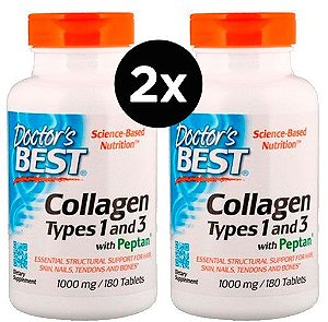 2x Colágeno 1000 mg - Doctor's Best - (Best Collagen, Types 1 & 3)  - 180 Tabletes