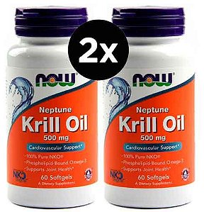 2X Óleo de Krill Neptune, Now Foods, 500 mg, 60 Softgels