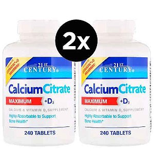 2X Citrato de cálcio + D3, 240 comprimidos, 21st Century