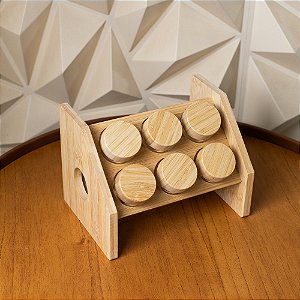 Conjunto 6 Potes em Borossilicato com Tampa de Rosca e Rack em Bambu 120ml - Wolff