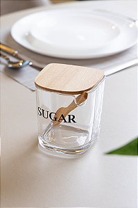 Açucareiro com Tampa e Colher de Bambu Basic 9cm x 11cm Vidro – Wolff