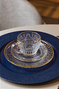 Conjunto 4 Xícaras de Chá com Pires Mauve com Fio de Ouro 2200ml Cristal - Wolff