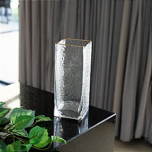 Vaso de Vidro com Borda Dourada Taj 8cm x 8cm x 20cm - Wolff