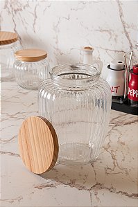 Porta Mantimento de Vidro com Tampa de Pinus 2,4L - Wolff