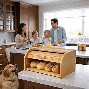 Porta Paes Com Tampa Retratil De Bambu Organizador Cozinha