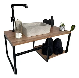 Bancada Gabinete P/ Banheiro Lavabo Sob Medida Metal Madeira