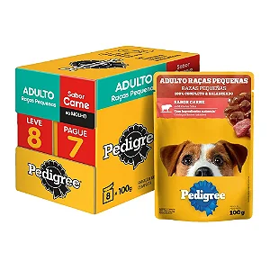 RACAO PEDIGREE RACAS PEQUENAS CARNE AO MOLHO 8X100G LEVE 8 PAGUE 7