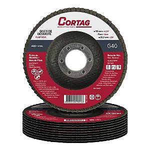 Discos Flap Cortag 115mm 4.1/2" G40 - Furo 22,22mm Óxido de Alumínio Fibra