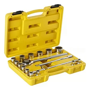 Jogo De Soquetes Estriados Encaixe 1/2 17 Peças Tramontina Cor Amarelo