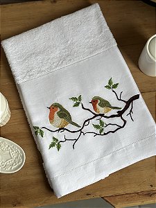 TOALHA DE ROSTO PASSARO LARANJA - LINHO BRANCO