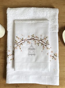 CONJUNTO TOALHA DE MÃO E ROSTO CEREJEIRA GAIOLA