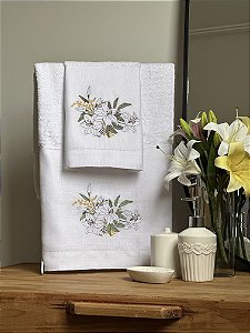 CONJUNTO TOALHA DE MÃO E ROSTO LÍRIO BRANCO