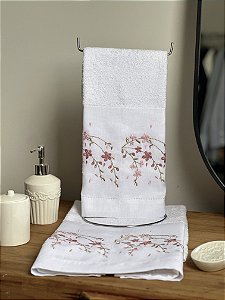 TOALHA DE MÃO FLORES ROSA
