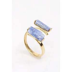 Anel Organic Duo Cianita Azul Ajustável Banho Ouro