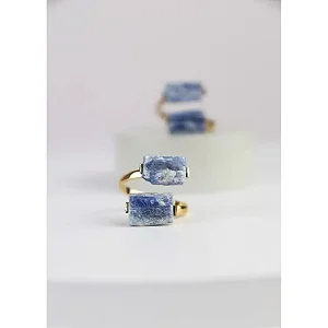 Anel Duo Cianita Azul Ajustável Banho Ouro