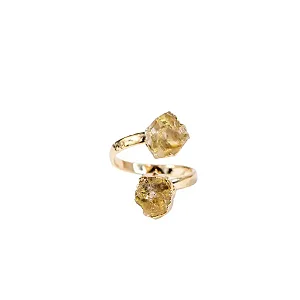 Anel Duo Quartzo Cristal Bruta Banho Ouro