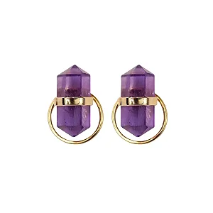Brinco Pedra Natural Ametista banhado Ouro 18k