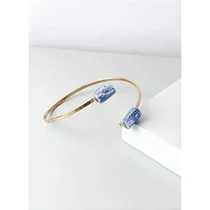 Bracelete Duo Cianita Azul Bruta Banho Ouro