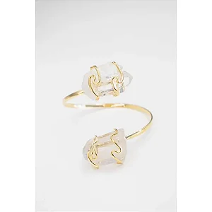 Bracelete duo ponta Cristal de quartzo envolto banho ouro